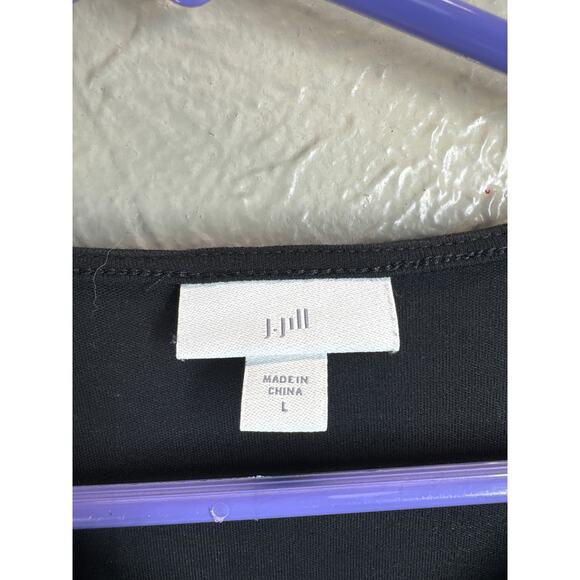 J Jill Top Womens Black Front Tie 3/4 Sleeve Stretch Knit Pullover Casual Large - Picture 3 of 4